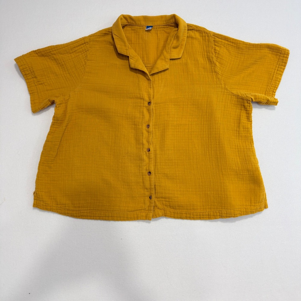Old Navy Button Up XL Yellow Gauze Cotton Boho Minimalist Peasant